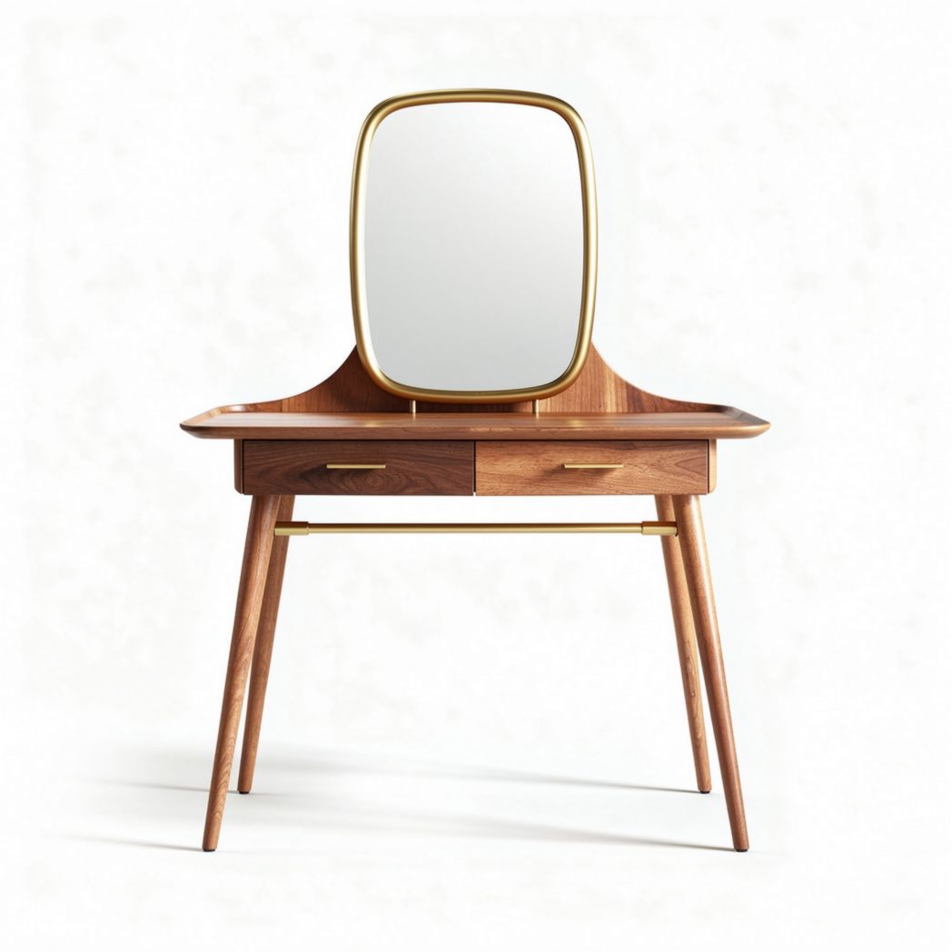 Wooden vanity table with mirror and two drawers 100 x 50 x 140cm