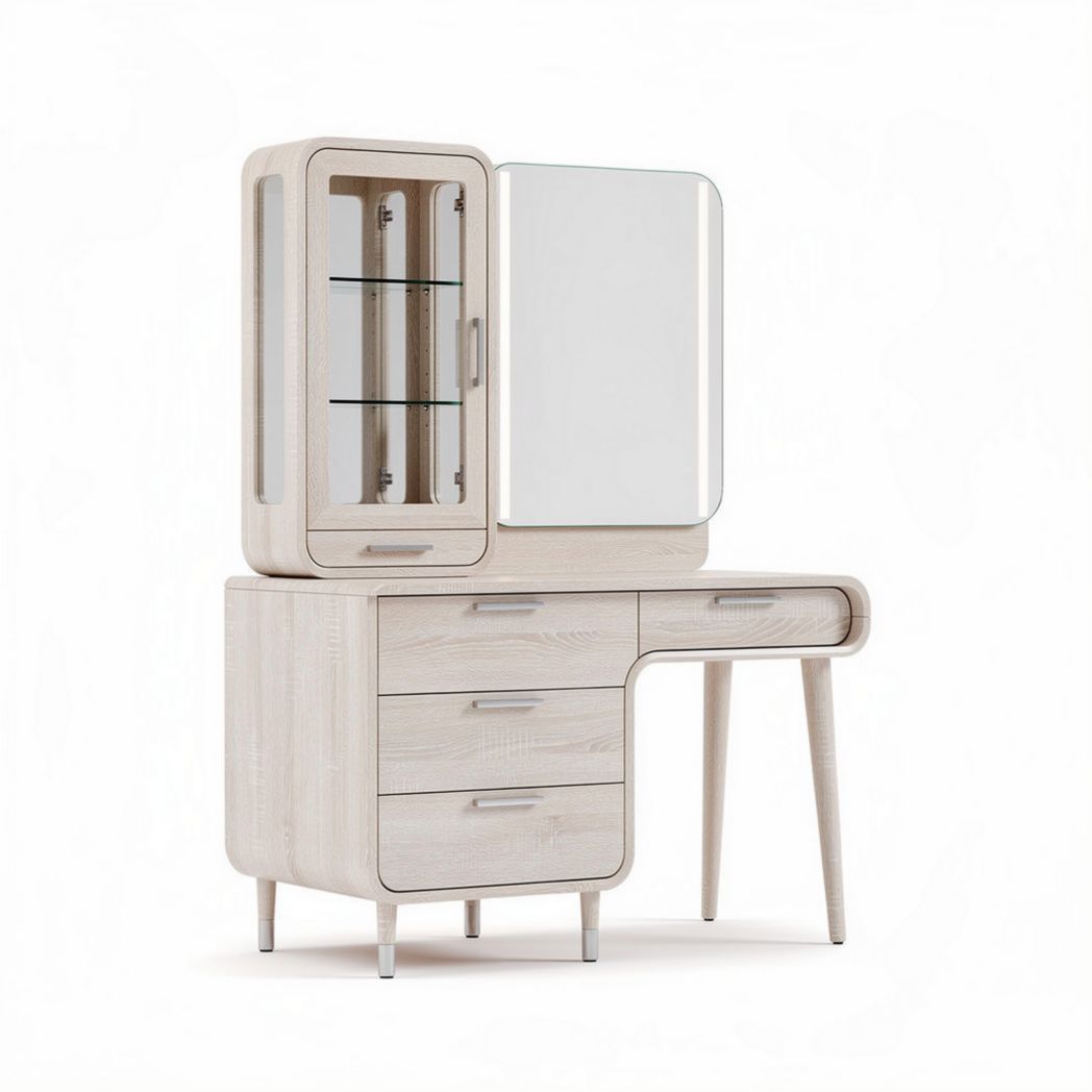 Wooden vanity table with mirror and glass cabinet for makeup storage 150 x 80 x 190cm