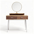 Wooden vanity table with round mirror and two drawers 75 x 45 x 80cm