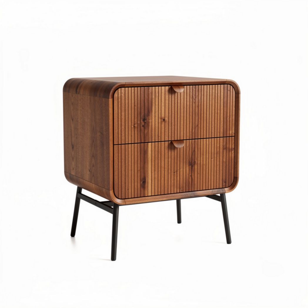 Wooden nightstand with two drawers and metal legs 60 x 40 x 50cm