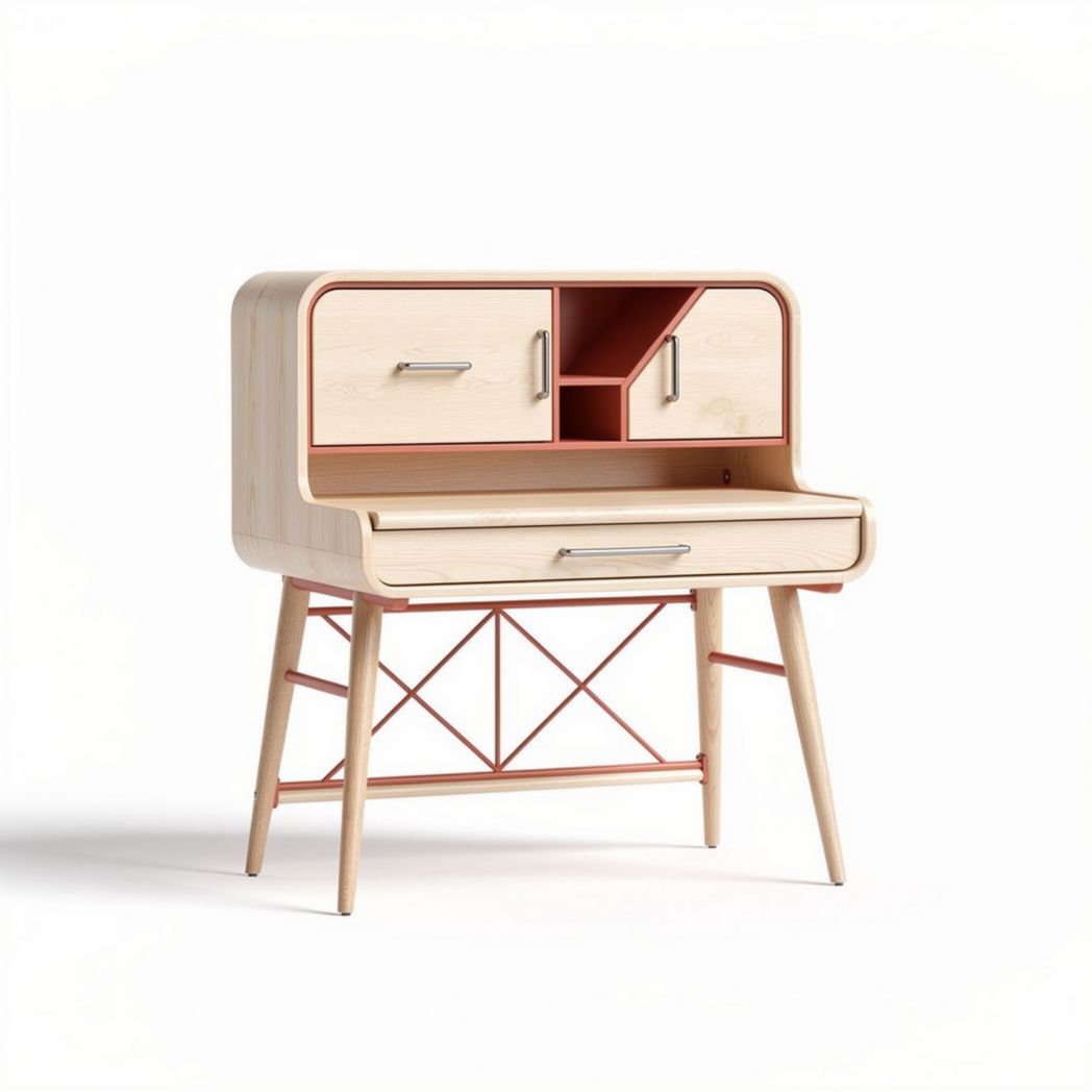 Wooden writing desk with storage space and natural finish 90 x 45 x 100cm