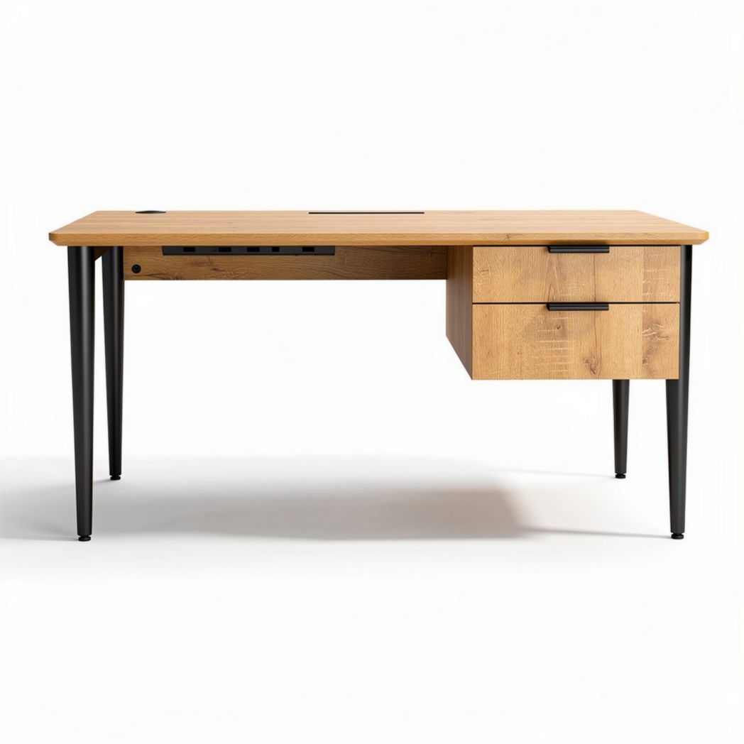 Wooden desk with storage drawer and metal legs 140 x 70 x 75cm