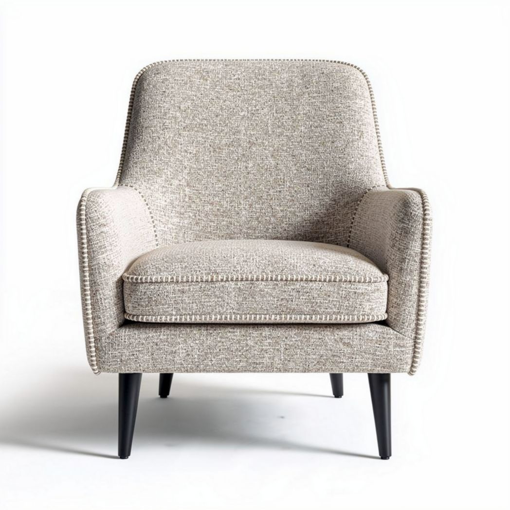 Textured fabric accent chair with black wooden legs and modern design 80 x 70 x 90cm