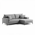 L-shaped sectional sofa in light gray fabric with accent pillows 220 x 90 x 85cm