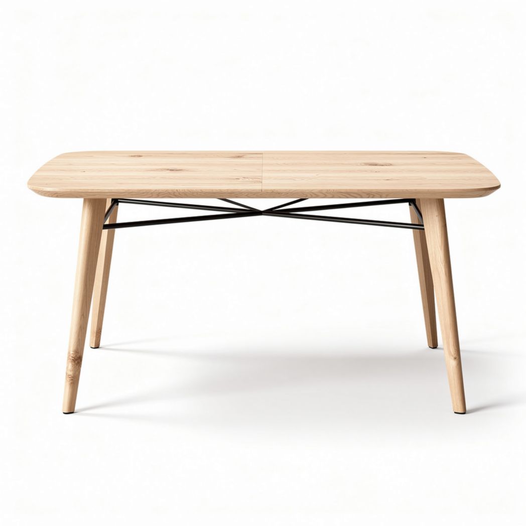 Wooden dining table with metal legs and cross support 120 x 60 x 75cm