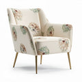 Floral patterned accent chair with gold legs for living room use 75 x 70 x 85cm