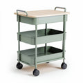 Rolling utility cart with bamboo top two storage baskets green 70 x 40 x 80cm