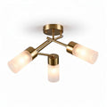 Modern brass ceiling light fixture with three frosted glass shades 30 x 30 x 15cm