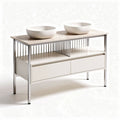 Wood and metal console table with two bowls and two drawers 90 x 40 x 85cm