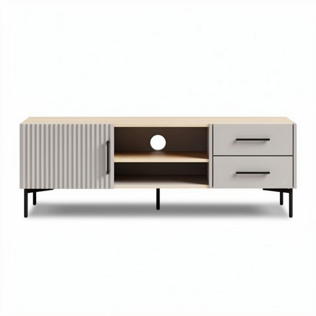 Modern wooden media console with storage and metal legs 120 x 40 x 50cm