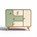 Wooden sideboard cabinet with green and cream finish 80 x 40 x 70cm