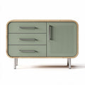 Mid-century modern sideboard with three drawers and one cabinet in green and wood finish 80 x 40 x 75cm